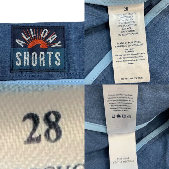Faherty All Day Shorts 28 Blue Flat Front Classic Fit Zip Fly Logo Beach Summer - Picture 4 of 14